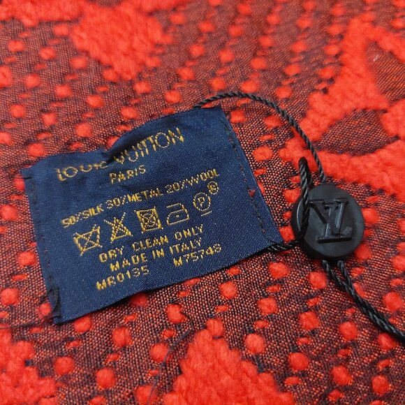 LOUIS VUITTON LV Classic Vintage Red & Burgundy Monogram Scarf VWT - Picture 14 of 15